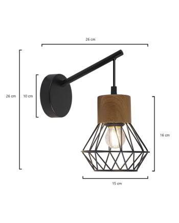 APLIQUE ANTIBES NEGRO Y MADERA 1 X 60W E-27