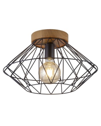 PLAFON ANTIBES NEGRO Y MADERA 1 X 60W E-27