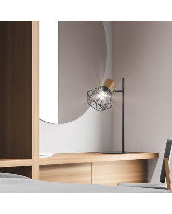 SOBREMESA ANTIBES NEGRO-MADERA 1 X 60W E-27