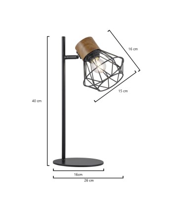 SOBREMESA ANTIBES NEGRO-MADERA 1 X 60W E-27