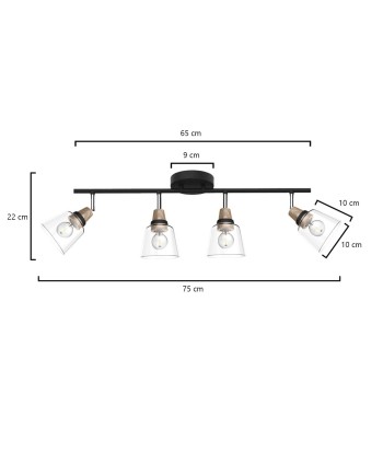 REGLETA 4L INDIGO NEGRO-MADERA 4 X 40W E-14