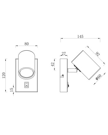 APLIQUE 1L PAROS NEGRO-CUERO 1 X 10W GU-10