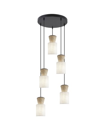 COLGANTE 5L AOSTA BEIG/MADERA 5 X 60W E-27