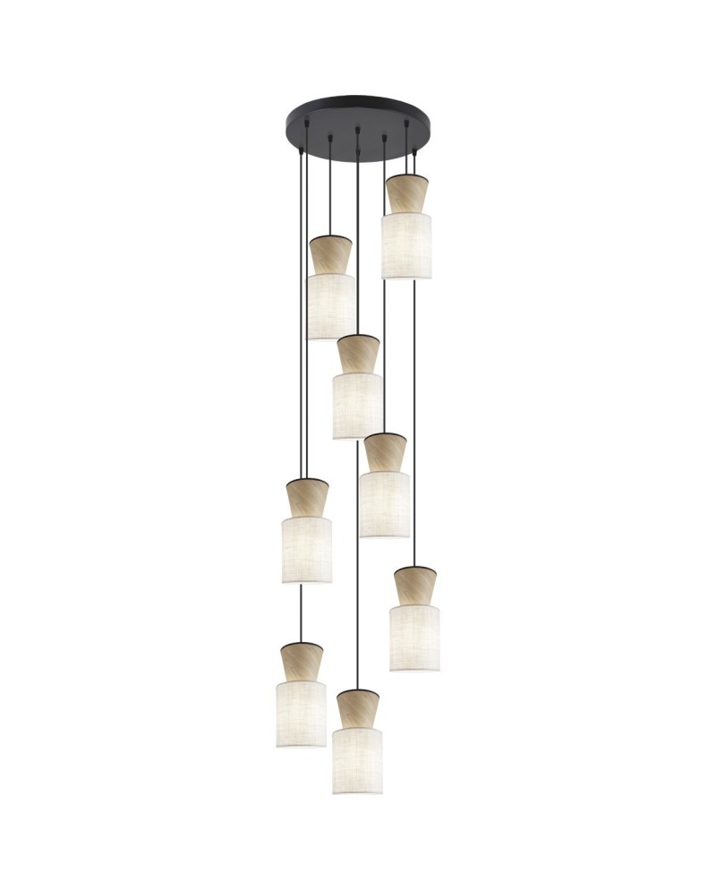COLGANTE 8L AOSTA BEIG/MADERA 8 X 60W E-27