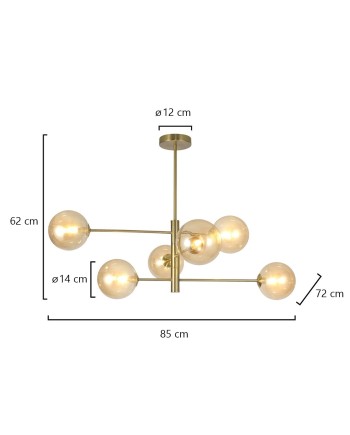 LAMPARA 6L.GALAXIA LATÓN AMBAR 6 X 28W G-9