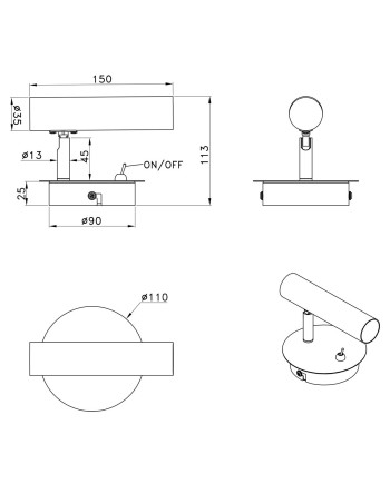 APLIQUE OSMA NEGRO 1 X 28W G-9