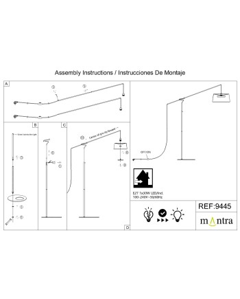 RUTI * PIE DE SALON NEGRO - SIN PANTALLA - BOMBILLA INCLUIDA