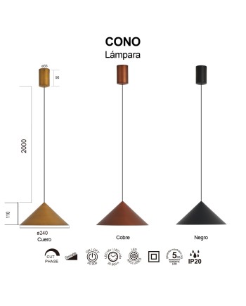 CONO * COLGANTE LED 10W - COBRE - 24 CM - DIMABLE TRIAC