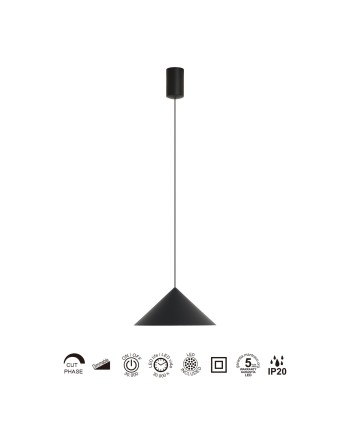 CONO * COLGANTE LED 10W - NEGRO - 24 CM - DIMABLE TRIAC