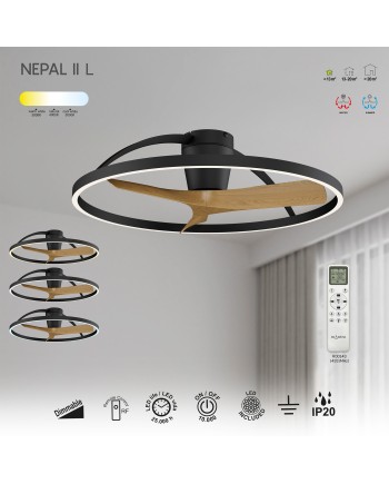 NEPAL II *PLAFÓN / VENTILADOR  - NEGRO-MADERA - GRANDE