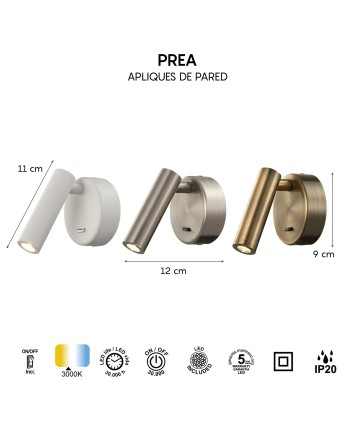PREA * APLIQUE CUERO LECTOR LED 3W 3000K
