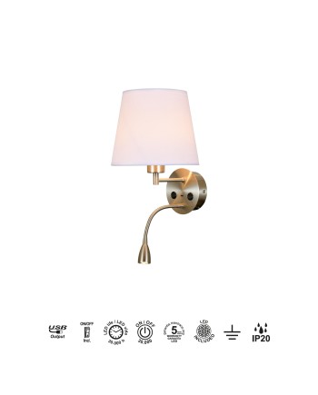 CAICOS * APLIQUE NICKEL SATIN 1L E27+ LECTOR LED 3W 3000K + TYPE-C CHARGER