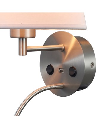 CAICOS * APLIQUE NICKEL SATIN 1L E27+ LECTOR LED 3W 3000K + TYPE-C CHARGER