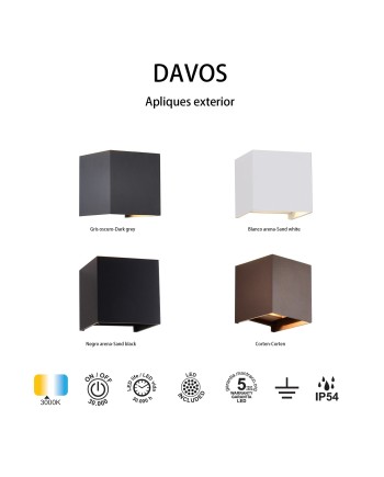 DAVOS * APLIQUE EXTERIOR LED* 2*6W 3000K  BLANCO