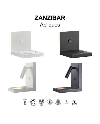 ZANZIBAR * APLIQUE LED BLANCO 3W CON CARGADOR MOVIL POR INDUCCION