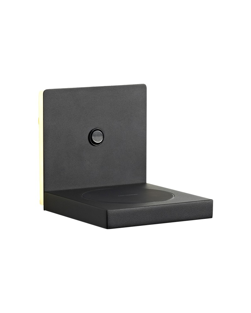 ZANZIBAR * APLIQUE LED NEGRO 3000k 3W CON CARGADOR MOVIL INDUCCION