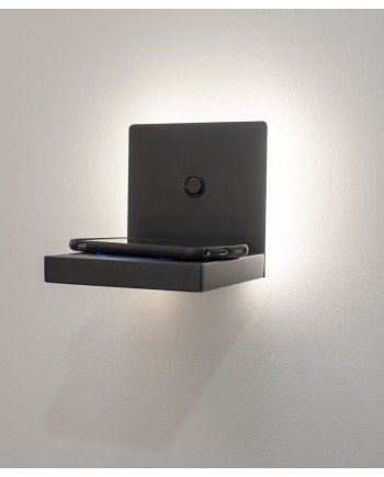 ZANZIBAR * APLIQUE LED NEGRO 3000k 3W CON CARGADOR MOVIL INDUCCION