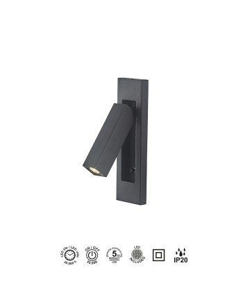 GOKOVA * APLIQUE NEGRO LECTOR LED EMPOTRABLE 3W 3000K
