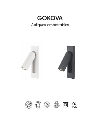 GOKOVA * APLIQUE NEGRO LECTOR LED EMPOTRABLE 3W 3000K