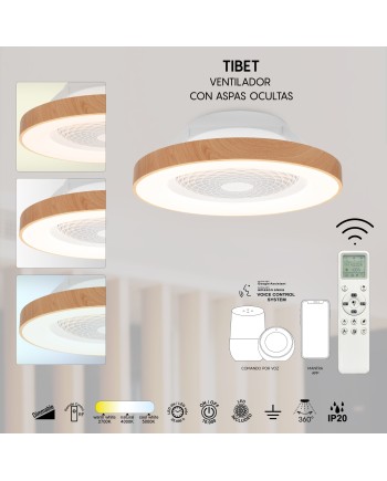 TIBET * VENTILADOR MADERA/BLANCO 35W PLAFÓN LED 70W CON MANDO Y APP