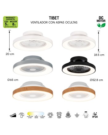 TIBET * VENTILADOR MADERA/BLANCO 35W PLAFÓN LED 70W CON MANDO Y APP