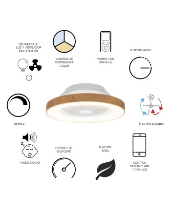 TIBET * VENTILADOR MADERA/BLANCO 35W PLAFÓN LED 70W CON MANDO Y APP
