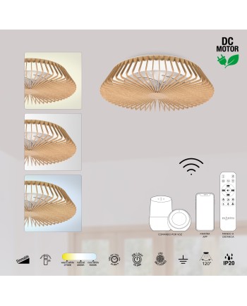 HIMALAYA * VENTILADOR MADERA 35W PLAFÓN LED 70W CON MANDO Y APP