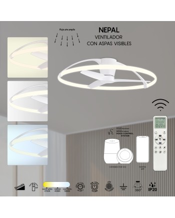 NEPAL * VENTILADOR BLANCO LED CON MANDO