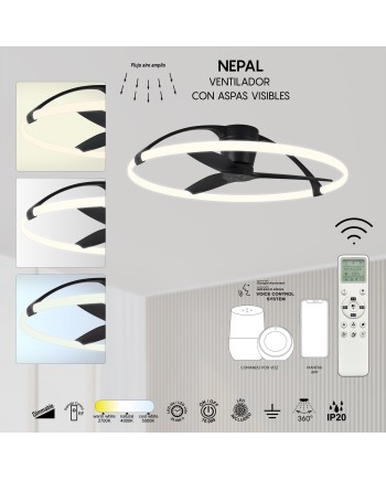 NEPAL * VENTILADOR NEGRO LED CON MANDO