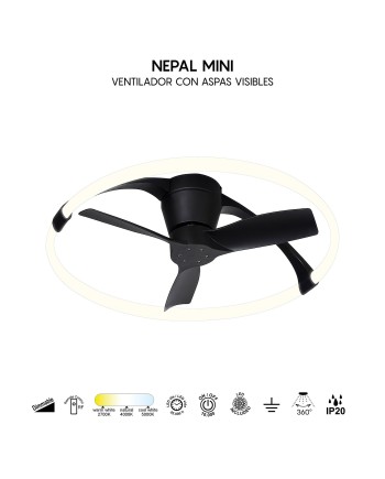 NEPAL MINI * VENTILADOR NEGRO LED CON MANDO