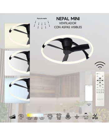 NEPAL MINI * VENTILADOR NEGRO LED CON MANDO