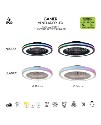 GAMER * PLAFÓN / VENTILADOR - NEGRO - RGB - 56 CM  -  4200LM