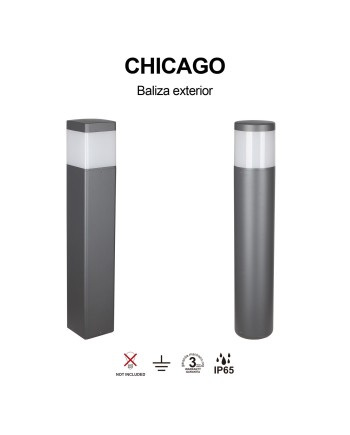 CHICAGO * BALIZA EXTERIOR GRIS OSCURO CUA. 65CM IP65 E27