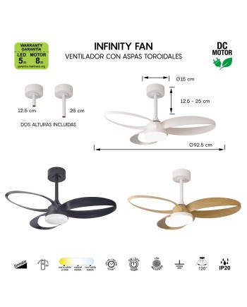 INFINITY FAN * Ventilador BLANCO/MADERA LED 20W-3000K-5000K