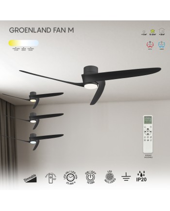 GROENLAND M* Ventilador LED NEGRO 24W-2700K-5000K