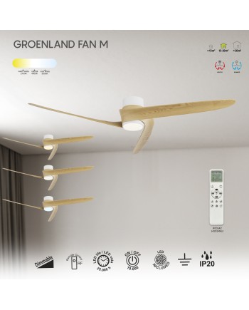 GROENLAND M* Ventilador LED BLANCO-MADERA 24W-2700K-5000K *****F*****