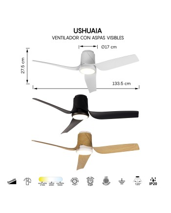 USHUAIA * PLAFÓN / VENTILADOR - NEGRO