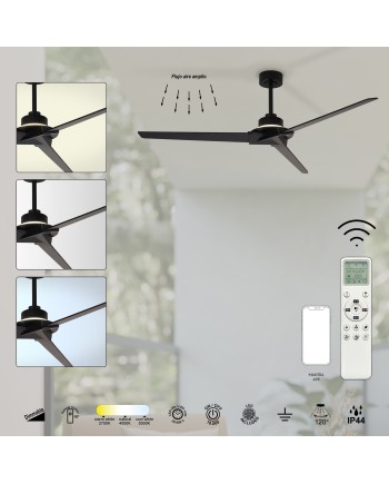 BRISA MINI * Ventilador IP44 NEGRO+MADERA LED 20W-2700K-5000K