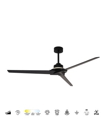 BRISA MINI * Ventilador IP44 NEGRO+MADERA LED 20W-2700K-5000K
