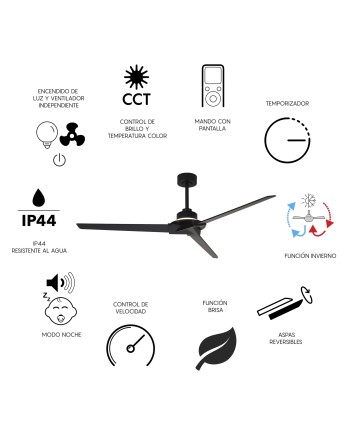 BRISA MINI * Ventilador IP44 NEGRO+MADERA LED 20W-2700K-5000K