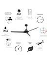 BRISA MINI * Ventilador IP44 NEGRO+MADERA LED 20W-2700K-5000K