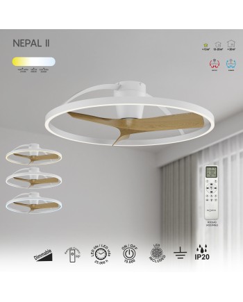 NEPAL II * VENTILADOR / PLAFÓN LED - BLANCO / MADERA