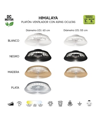 HIMALAYA * VENTILADOR NEGRO 35W PLAFÓN LED 70W CON MANDO Y APP
