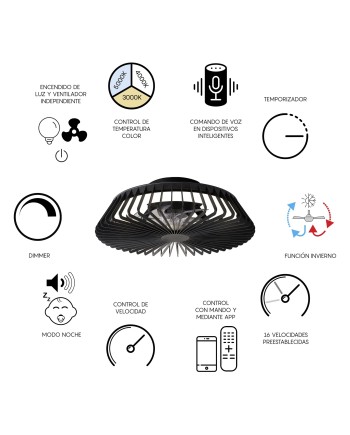 HIMALAYA * VENTILADOR NEGRO 35W PLAFÓN LED 70W CON MANDO Y APP