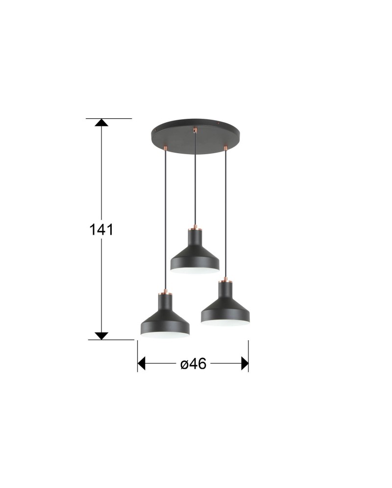 I3-IRIAS- LAMPARA 3L NEGRO-COBRE D45