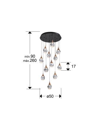 CORINA- LAMPARA 12L NEGRO-COBRE