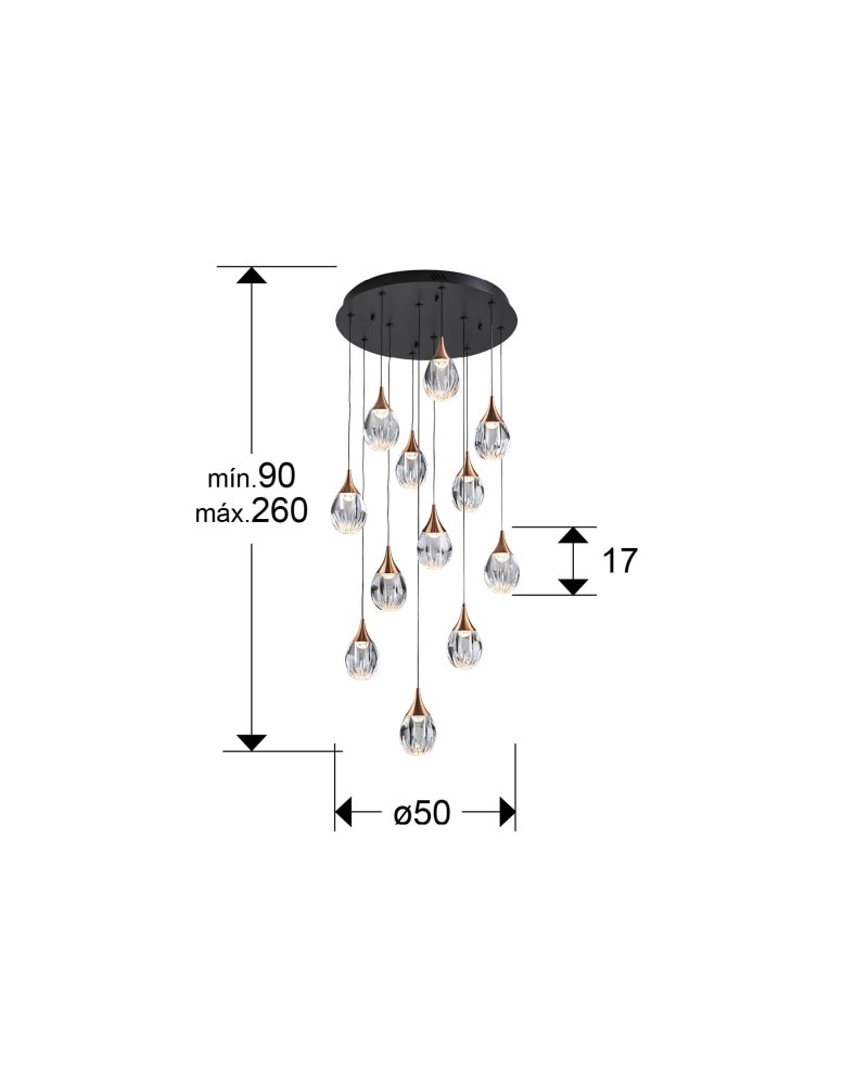 CORINA- LAMPARA 12L NEGRO-COBRE