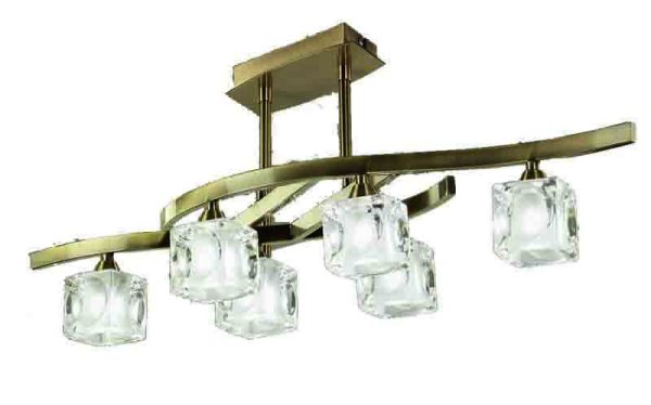 CUADRAX CUERO CRISTAL Plafón 6 Luces 6 x G9