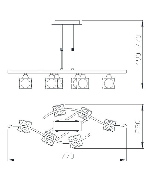 CUADRAX CUERO CRISTAL Lámpara 6 Luces 6 x G9