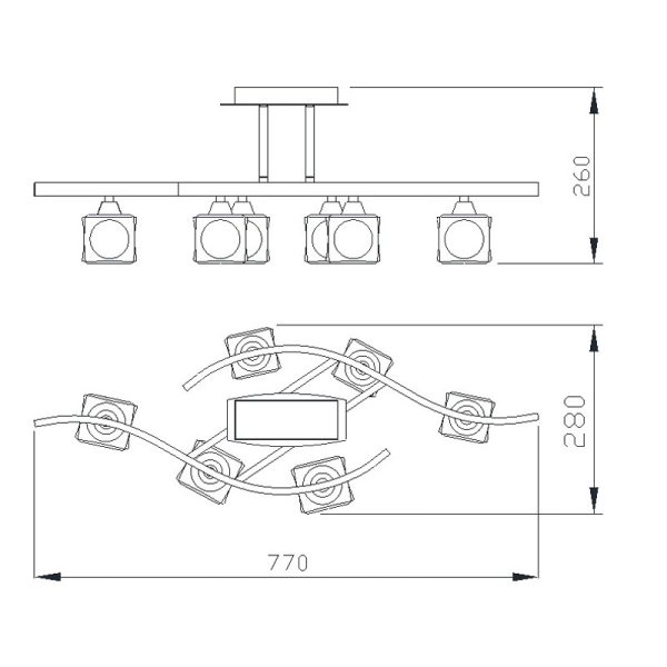 CUADRAX CROMO CRISTAL Plafón 6 Luces 6 x G9